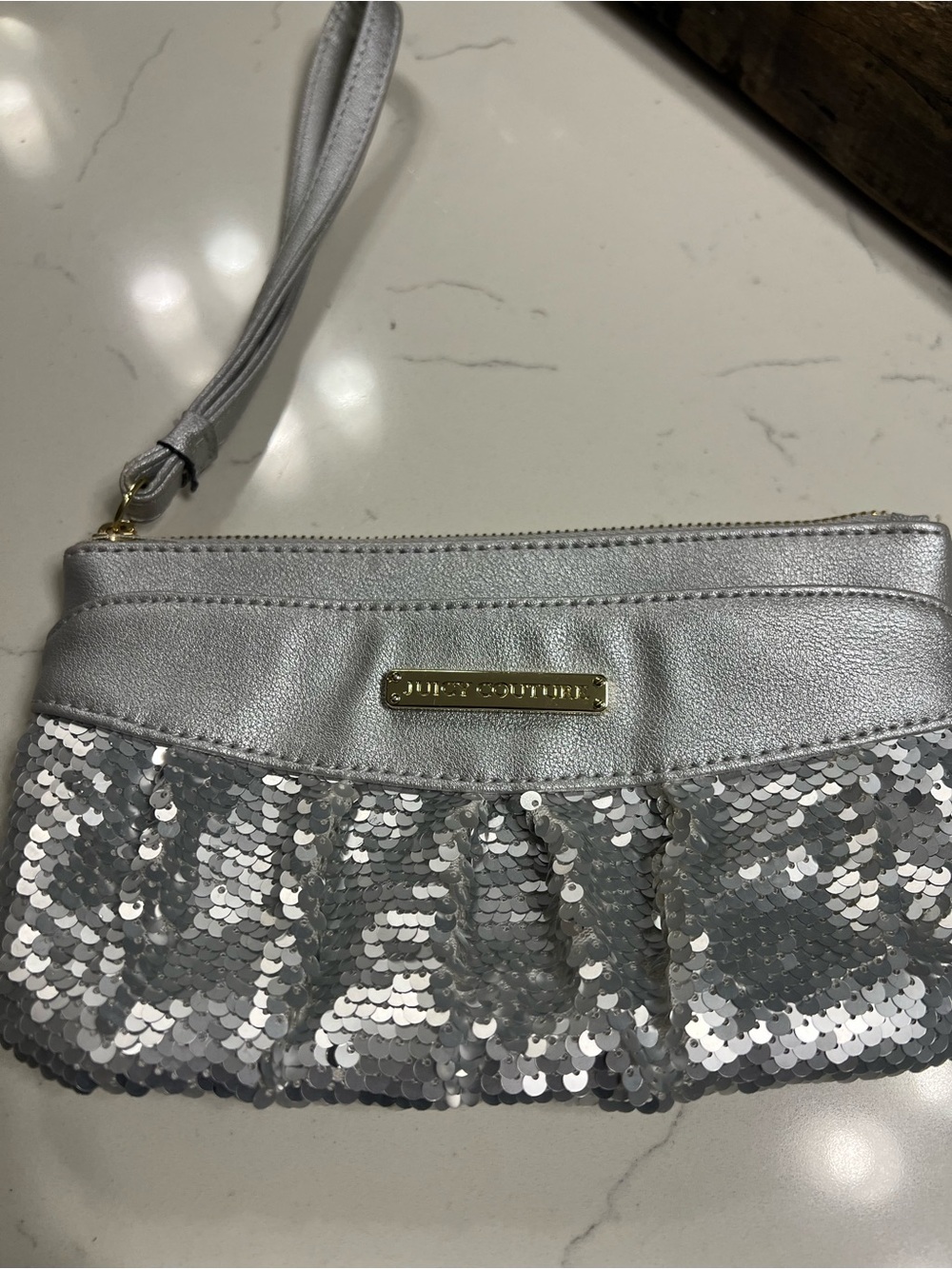 Juicy Couture Silver Sequin Wristlet Clutch $20